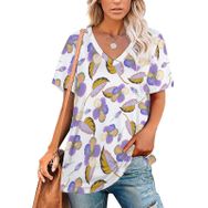 AILLOSA YH-609 Tamamı Baskılı Kısa Kollu V Yaka Kadın T-shirt
