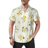 AILLOSA YH-61 Hawaii Çiçek Baskılı 3D Desen Kısa Kollu Erkek Gömlek