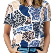 AILLOSA YH-610 Tamamı Baskılı Kısa Kollu Yuvarlak Yaka Kadın T-shirt