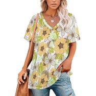 AILLOSA YH-611 Tamamı Baskılı Kısa Kollu V Yaka Kadın T-shirt