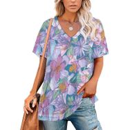 AILLOSA YH-616 Tamamı Baskılı Kısa Kollu V Yaka Kadın T-shirt