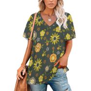 AILLOSA YH-617 Tamamı Baskılı Kısa Kollu V Yaka Kadın T-shirt