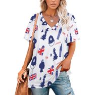 AILLOSA YH-619 Tamamı Baskılı Kısa Kollu V Yakalı Kadın T-shirt