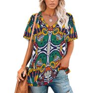 AILLOSA YH-622 Tamamı Baskılı Kısa Kollu V Yakalı Kadın T-shirt