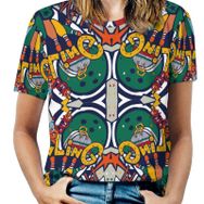 AILLOSA YH-622 Tamamı Baskılı Kısa Kollu Yuvarlak Yaka Kadın T-shirt