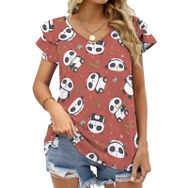AILLOSA YH-624 Tamamı Baskılı Fırfırlı Kısa Kollu V Yakalı Kadın T-shirt