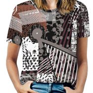 AILLOSA YH-626 Tamamı Baskılı Kısa Kollu Yuvarlak Yaka Kadın T-shirt