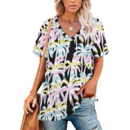 AILLOSA YH-627 Tamamı Baskılı Kısa Kollu V Yakalı Kadın T-shirt