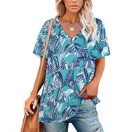 AILLOSA YH-629 Tamamı Baskılı Kısa Kollu V Yakalı Kadın T-shirt