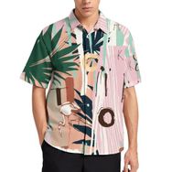 AILLOSA YH-63 Aloha Hawaii 3D Desen Kısa Kollu Erkek Gömlek