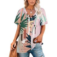 AILLOSA YH-63 Tamamı Baskılı Kısa Kollu V Yakalı Kadın T-shirt