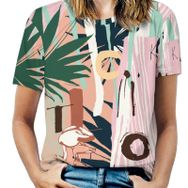 AILLOSA YH-63 Tamamı Baskılı Kısa Kollu Yuvarlak Yaka Kadın T-shirt