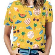 AILLOSA YH-632 Tamamı Baskılı Kısa Kollu Yuvarlak Yaka Kadın T-shirt