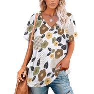 AILLOSA YH-636 Tamamı Baskılı Kısa Kollu V Yakalı Kadın T-shirt