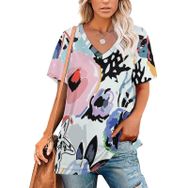 AILLOSA YH-637 Tamamı Baskılı Kısa Kollu V Yakalı Kadın T-shirt
