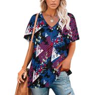 AILLOSA YH-638 Tamamı Baskılı Kısa Kollu V Yakalı Kadın T-shirt