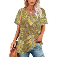 AILLOSA YH-64 Tamamı Baskılı Kısa Kollu V Yakalı Kadın T-shirt