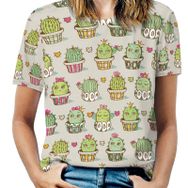 AILLOSA YH-640 Tamamı Baskılı Kısa Kollu Yuvarlak Yaka Kadın T-shirt