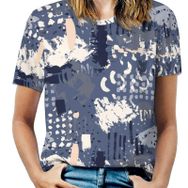AILLOSA YH-647 Tamamı Baskılı Kısa Kollu Yuvarlak Yaka Kadın T-shirt