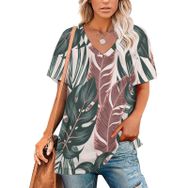 AILLOSA YH-65 Tamamı Baskılı Kısa Kollu V Yakalı Kadın T-shirt