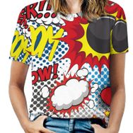 AILLOSA YH-652 Tamamı Baskılı Kısa Kollu Yuvarlak Yaka Kadın T-shirt