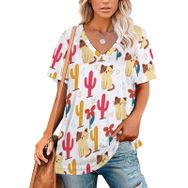 AILLOSA YH-655 Tamamı Baskılı Kısa Kollu V Yakalı Kadın T-shirt