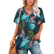 AILLOSA YH-656 Tamamı Baskılı Kısa Kollu V Yakalı Kadın T-shirt