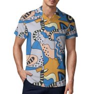 AILLOSA YH-658 3D Baskılı Desen Kısa Kollu Polo Yaka Erkek T-shirt
