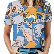 AILLOSA YH-658 Tamamı Baskılı Kısa Kollu Yuvarlak Yaka Kadın T-shirt