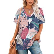 AILLOSA YH-659 Tamamı Baskılı Kısa Kollu V Yakalı Kadın T-shirt