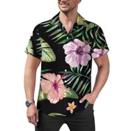 AILLOSA YH-66 Hawaii Çiçek Baskılı 3D Desen Kısa Kollu Erkek Gömlek