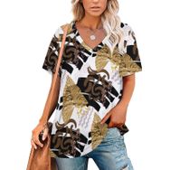 AILLOSA YH-660 Tamamı Baskılı Kısa Kollu V Yakalı Kadın T-shirt