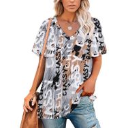 AILLOSA YH-664 Tamamı Baskılı Kısa Kollu V Yakalı Kadın T-shirt