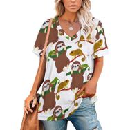 AILLOSA YH-665 Tamamı Baskılı Kısa Kollu V Yakalı Kadın T-shirt