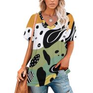 AILLOSA YH-669 Tamamı Baskılı Kısa Kollu V Yakalı Kadın T-shirt