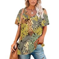 AILLOSA YH-67 Tamamı Baskılı Kısa Kollu V Yakalı Kadın T-shirt