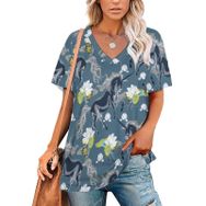 AILLOSA YH-670 Tamamı Baskılı Kısa Kollu V Yakalı Kadın T-shirt