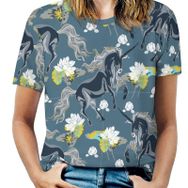 AILLOSA YH-670 Tamamı Baskılı Kısa Kollu Yuvarlak Yaka Kadın T-shirt