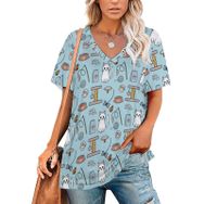 AILLOSA YH-672 Tamamı Baskılı Kısa Kollu V Yakalı Kadın T-shirt