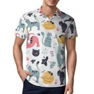 AILLOSA YH-673 3D Baskılı Desen Kısa Kollu Polo Yaka Erkek T-shirt