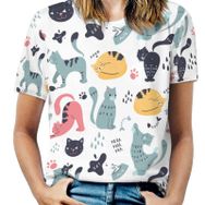 AILLOSA YH-673 Tamamı Baskılı Kısa Kollu Yuvarlak Yaka Kadın T-shirt
