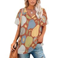 AILLOSA YH-674 Tamamı Baskılı Kısa Kollu V Yakalı Kadın T-shirt