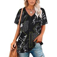 AILLOSA YH-676 Tamamı Baskılı Kısa Kollu V Yakalı Kadın T-shirt
