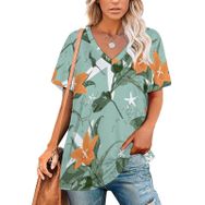 AILLOSA YH-678 Tamamı Baskılı Kısa Kollu V Yakalı Kadın T-shirt