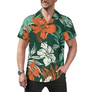 AILLOSA YH-68 Hawaii Çiçek Baskılı 3D Desen Kısa Kollu Erkek Gömlek