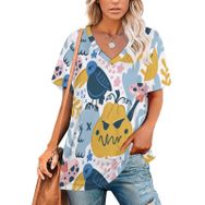 AILLOSA YH-680 Tamamı Baskılı Kısa Kollu V Yakalı Kadın T-shirt