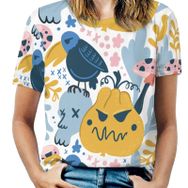 AILLOSA YH-680 Tamamı Baskılı Kısa Kollu Yuvarlak Yaka Kadın T-shirt
