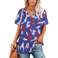 AILLOSA YH-681 Tamamı Baskılı Kısa Kollu V Yakalı Kadın T-shirt