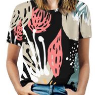AILLOSA YH-683 Tamamı Baskılı Kısa Kollu Yuvarlak Yaka Kadın T-shirt