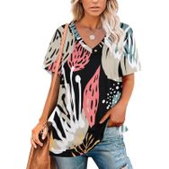 AILLOSA YH-683 Tamamı Baskılı V Yaka Kısa Kollu Kadın T-Shirt